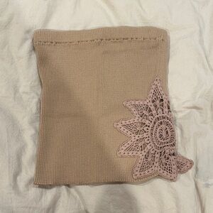 Vintage Tan Mini Skirt with Pink Crochet Accent